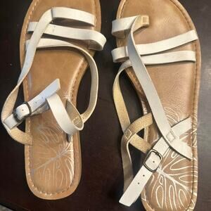 White and tan leather sandals